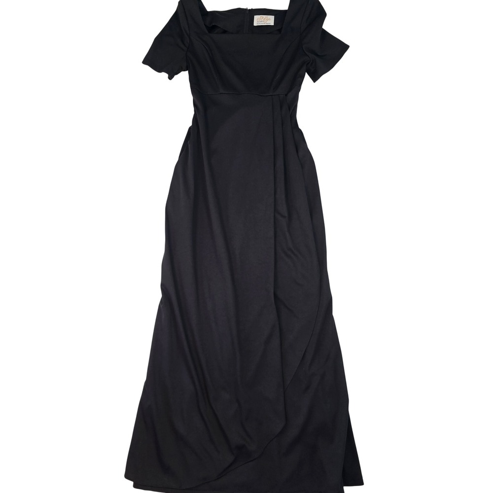 Stage Accents Black Performance Maxi Dress Square Neck Short Sleeve Formal Gown